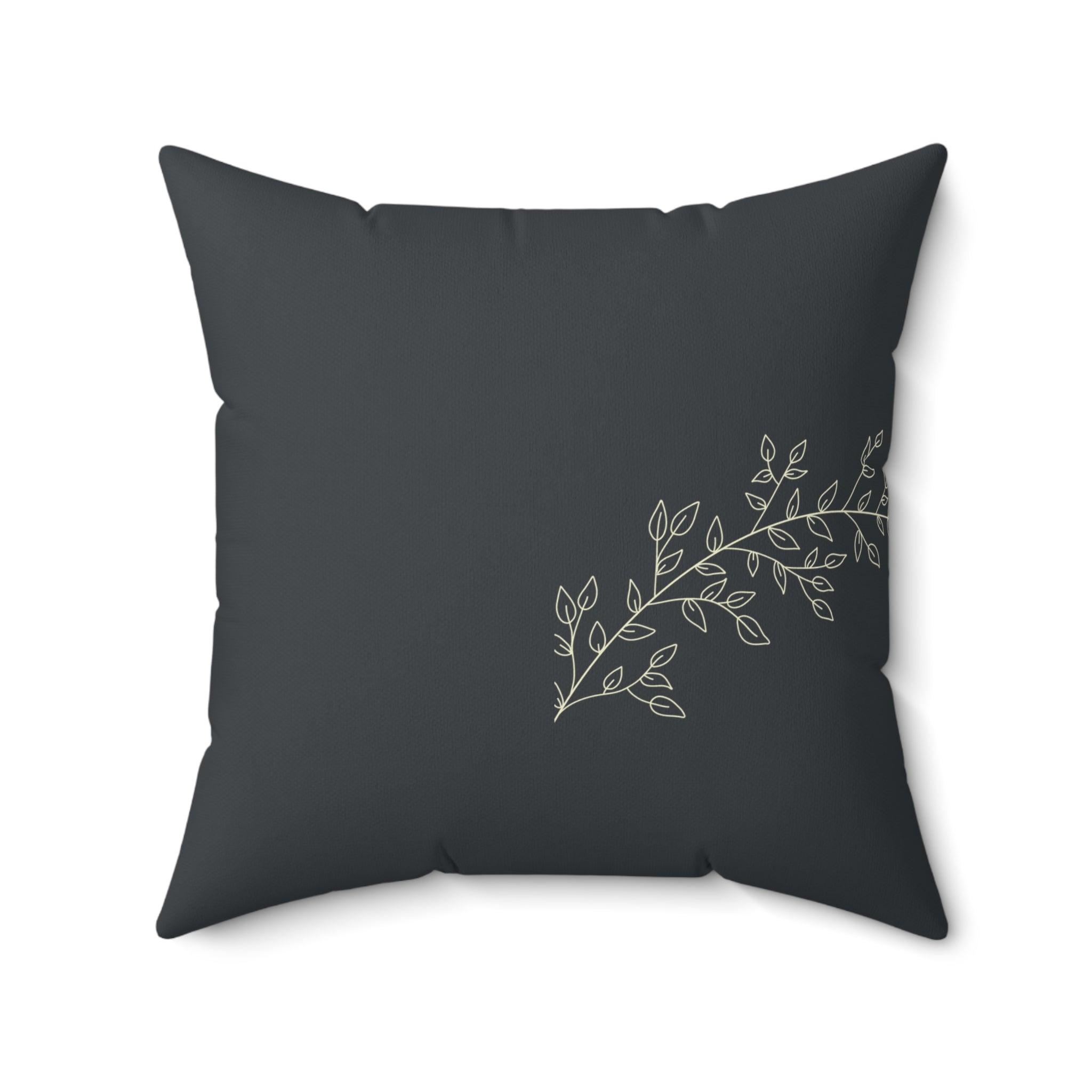 Botanical Branch Faux Suede Pillow — Dark Gray Decorative Throw Pillow