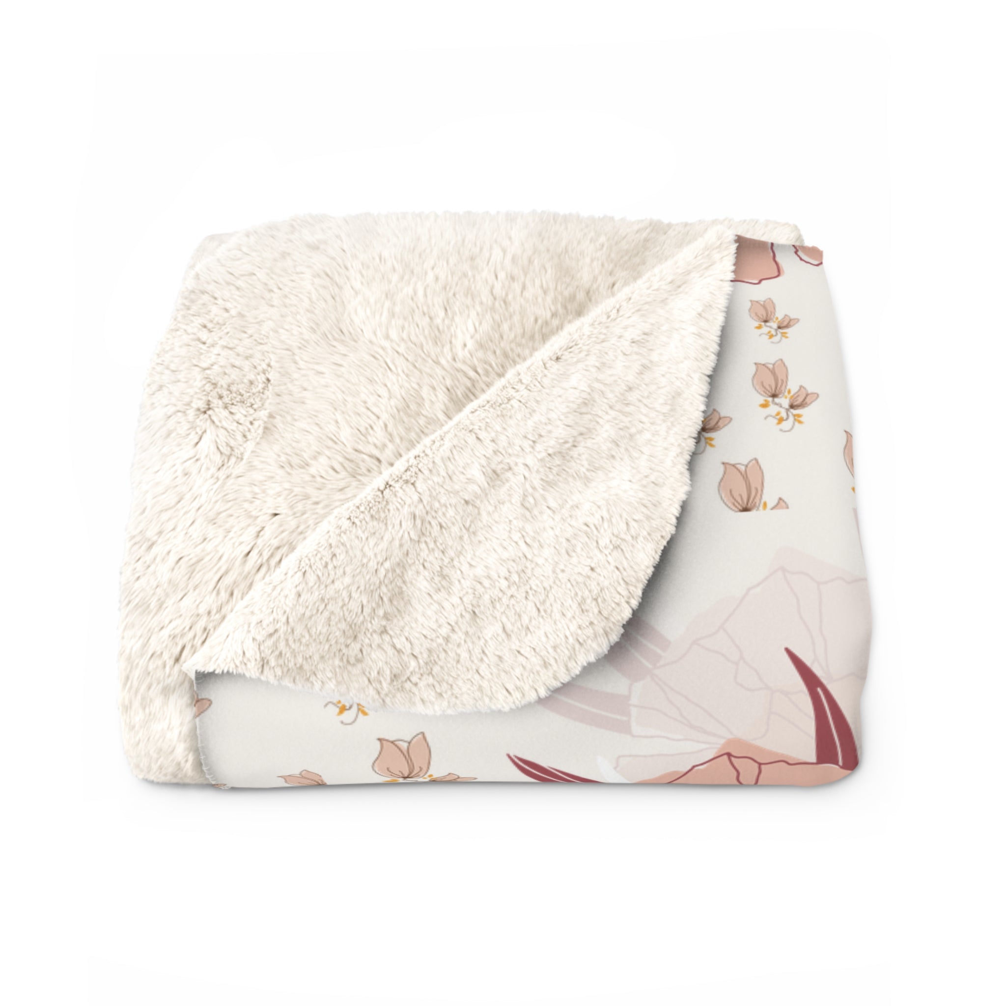 Floral Sherpa Blanket — Blush Boho Poppy Fleece Throw
