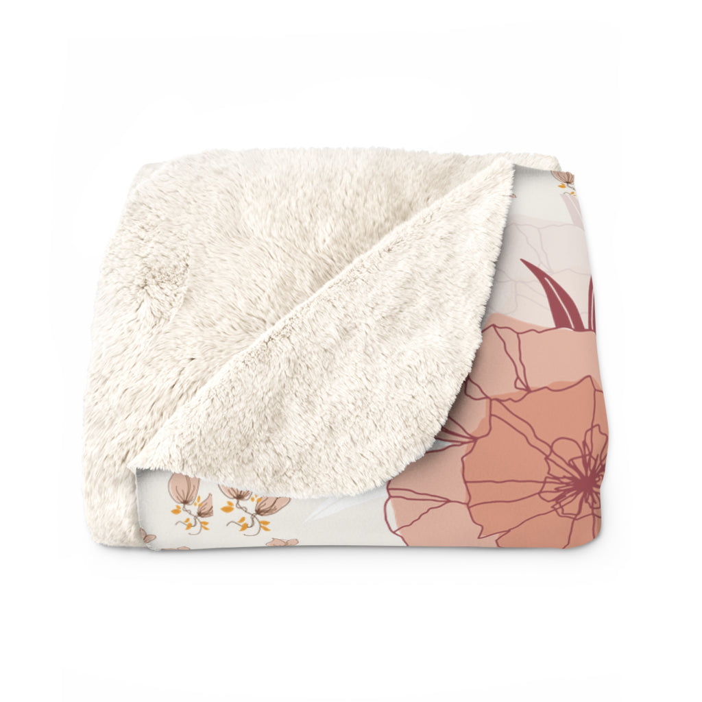 Floral Sherpa Blanket — Blush Boho Poppy Fleece Throw
