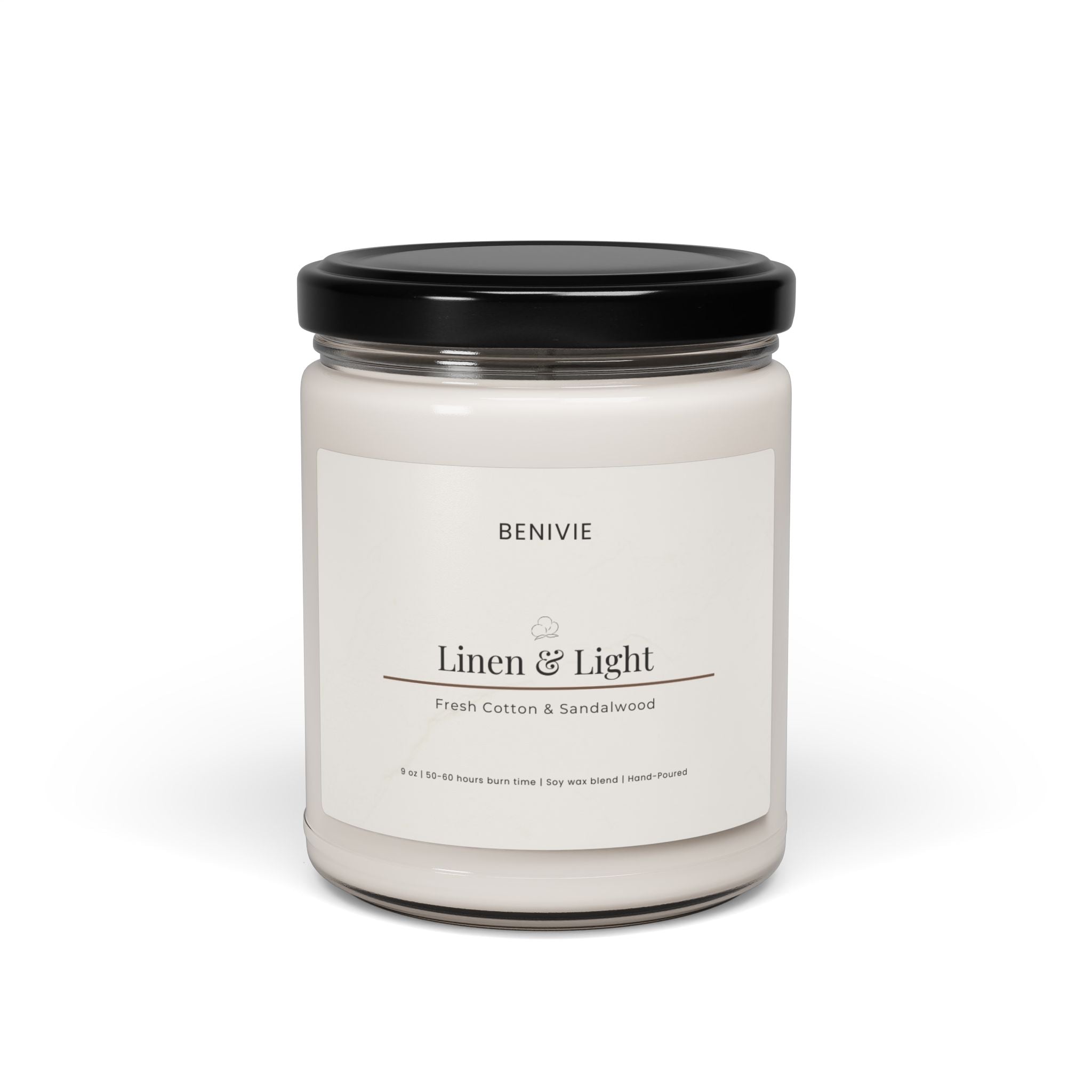 Linen & Light Candle | Fresh Cotton & Sandalwood | Benivie