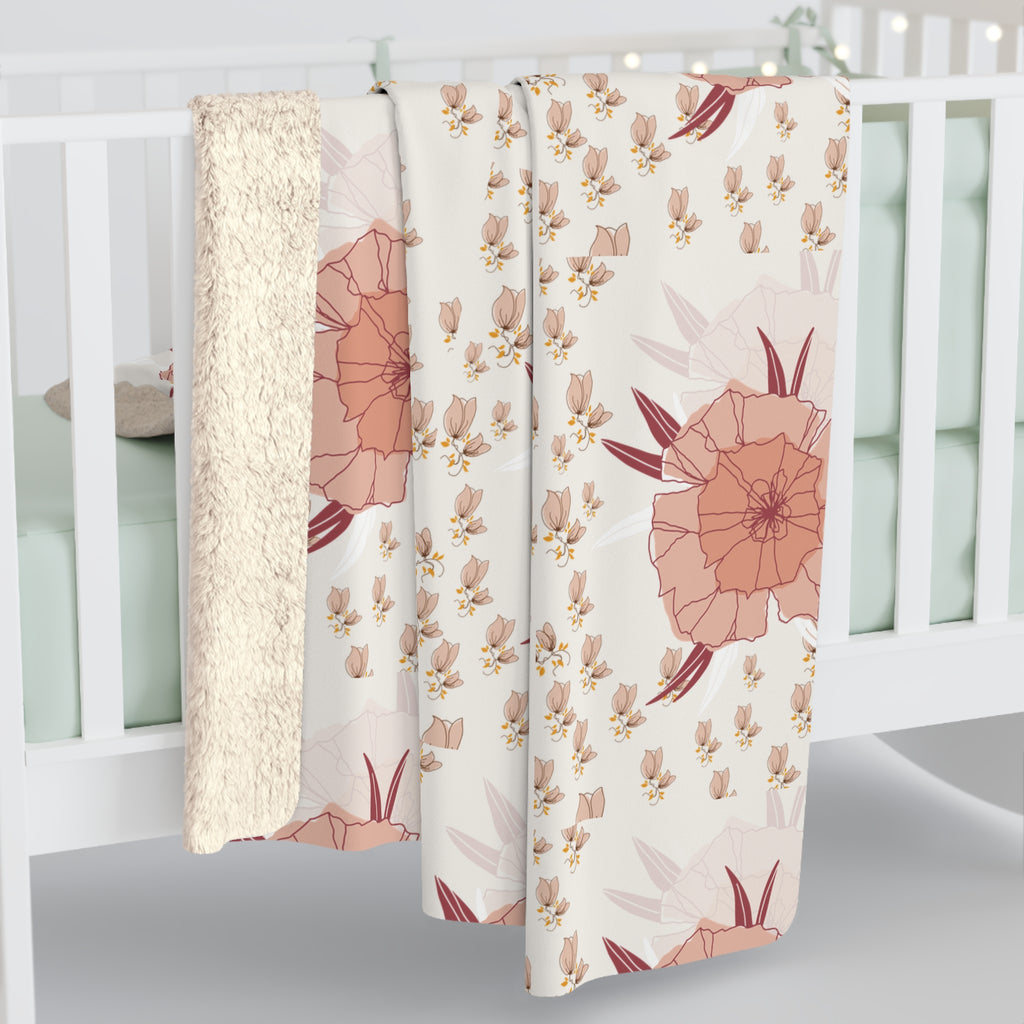 Floral Sherpa Blanket — Blush Boho Poppy Fleece Throw