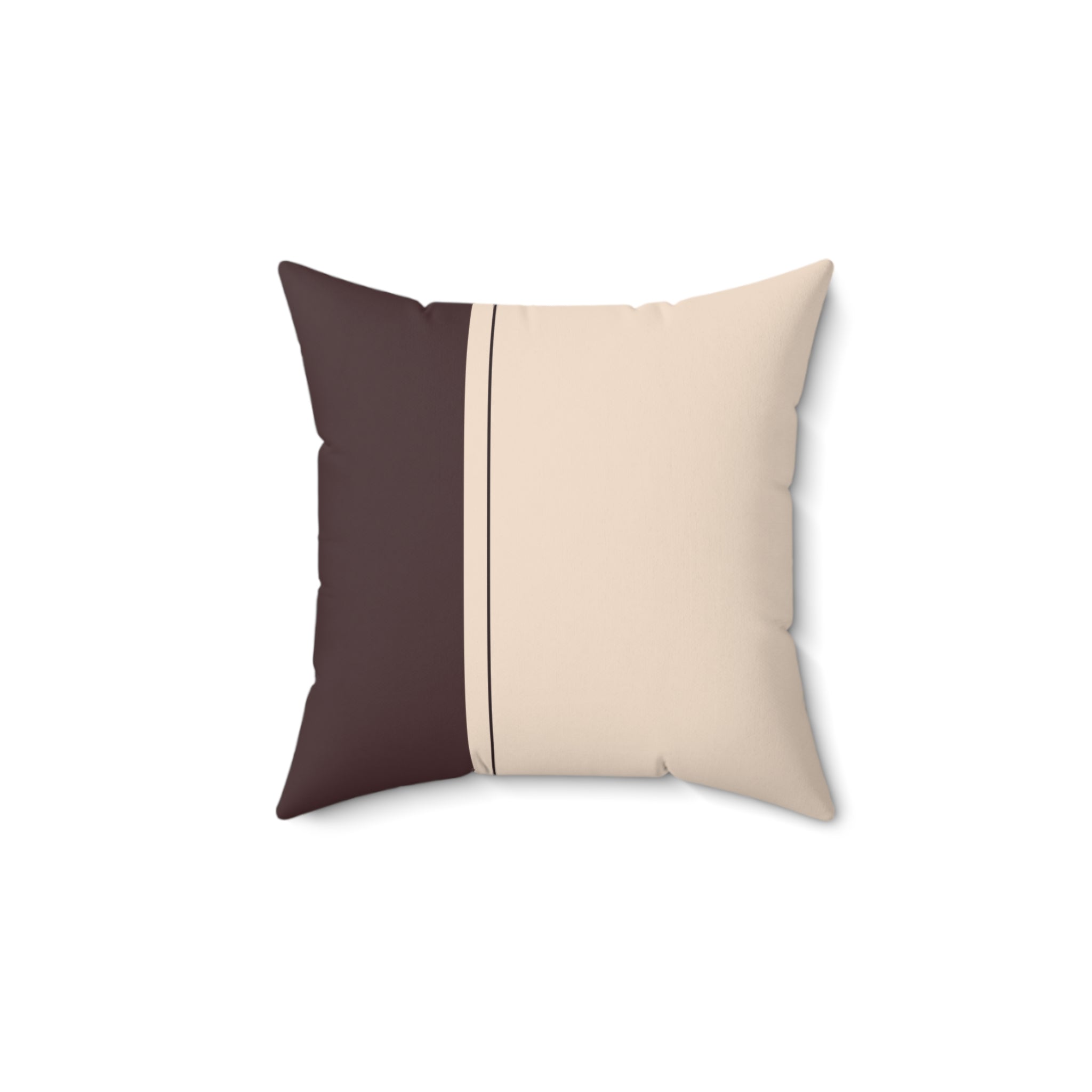Faux Suede Square Pillow — Neutral Two-Tone Beige & Chocolate Accent