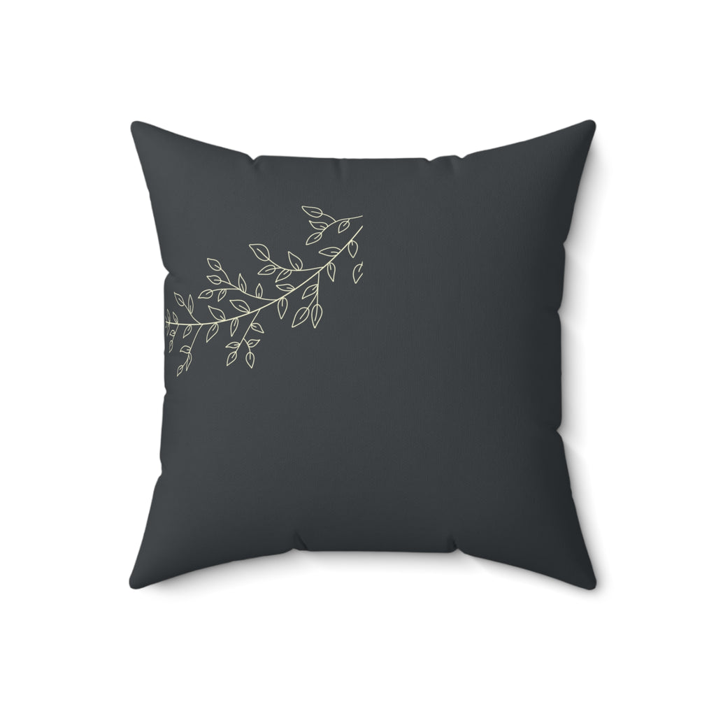 Botanical Branch Faux Suede Pillow — Dark Gray Decorative Throw Pillow