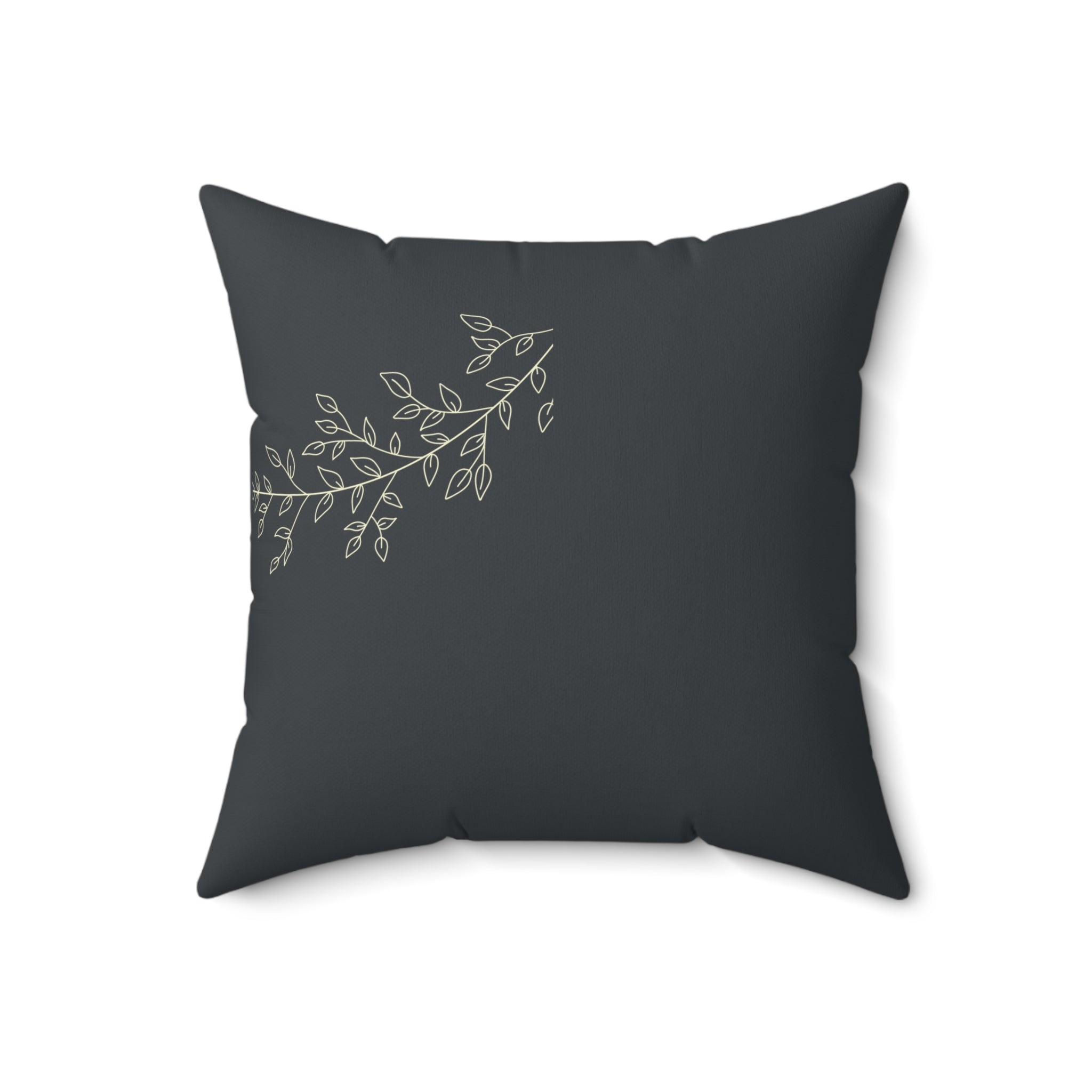 Botanical Branch Faux Suede Pillow — Dark Gray Decorative Throw Pillow