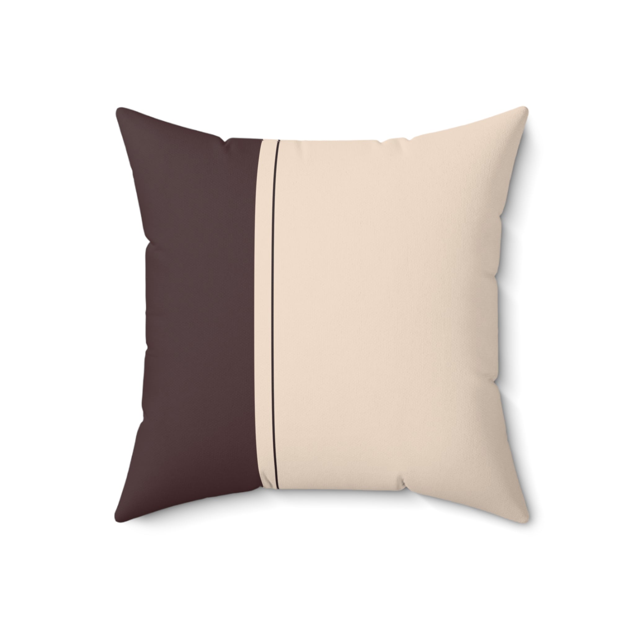 Faux Suede Square Pillow — Neutral Two-Tone Beige & Chocolate Accent