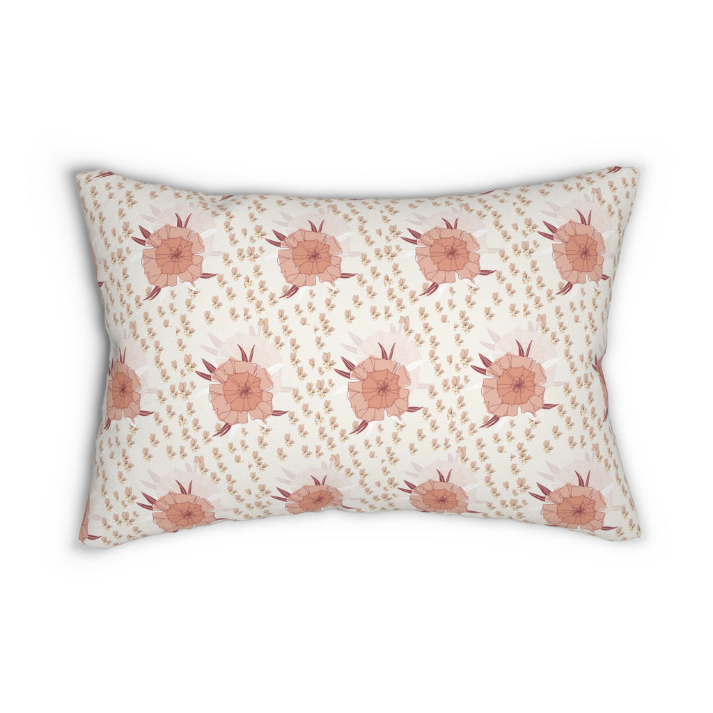 Boho Blush Floral Lumbar Pillow — Pink Sunflower Patterned Accent Cushion