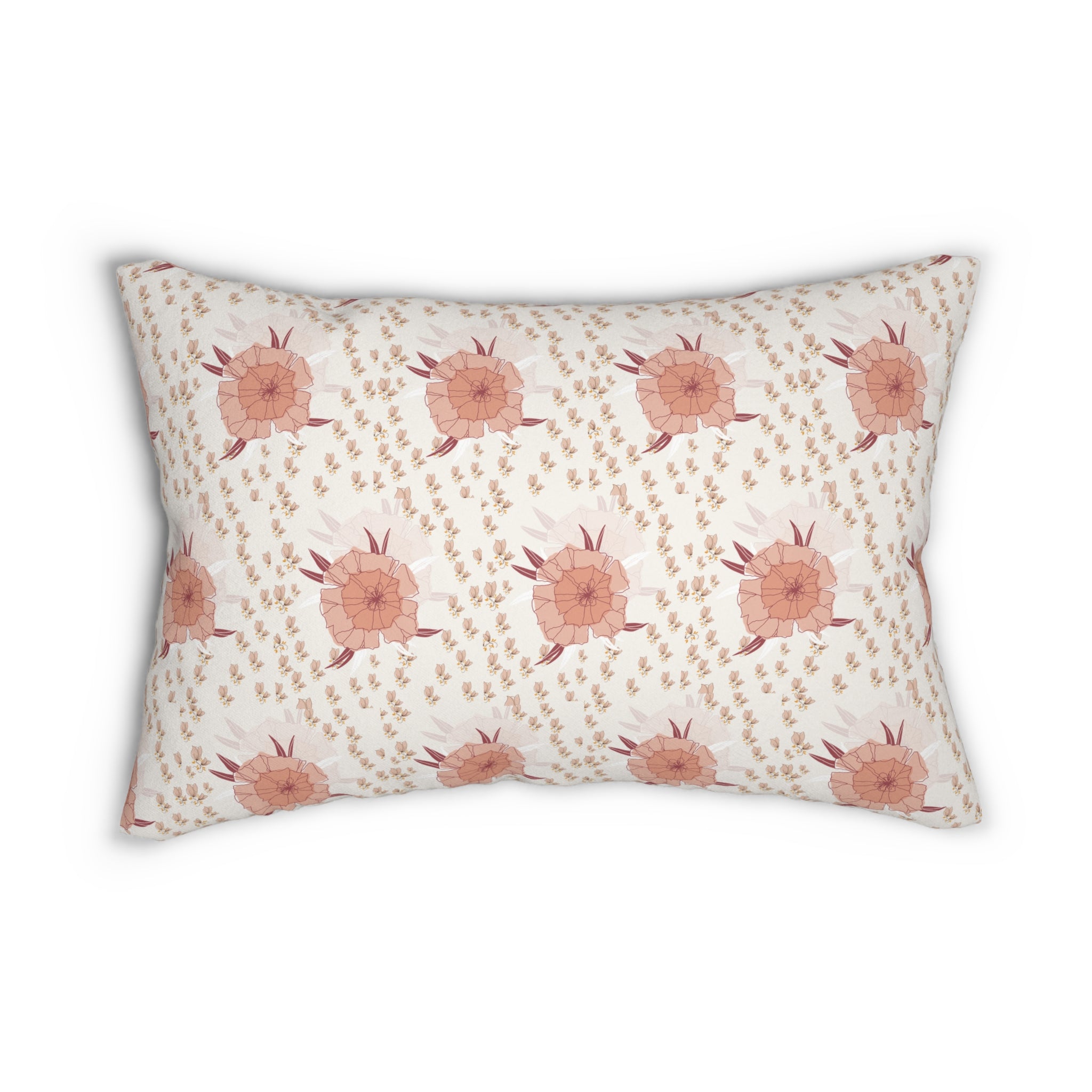 Boho Blush Floral Lumbar Pillow — Pink Sunflower Patterned Accent Cushion
