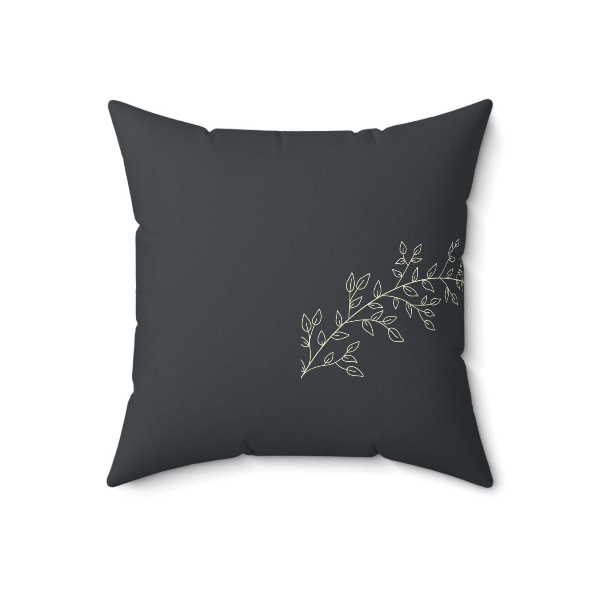 Botanical Branch Faux Suede Pillow — Dark Gray Decorative Throw Pillow