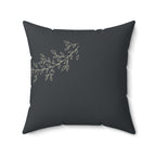 Botanical Branch Faux Suede Pillow — Dark Gray Decorative Throw Pillow