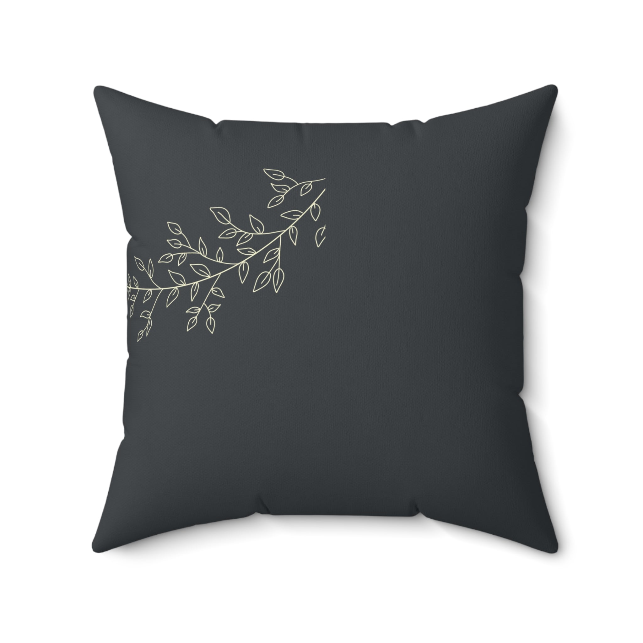 Botanical Branch Faux Suede Pillow — Dark Gray Decorative Throw Pillow