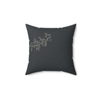 Botanical Branch Faux Suede Pillow — Dark Gray Decorative Throw Pillow