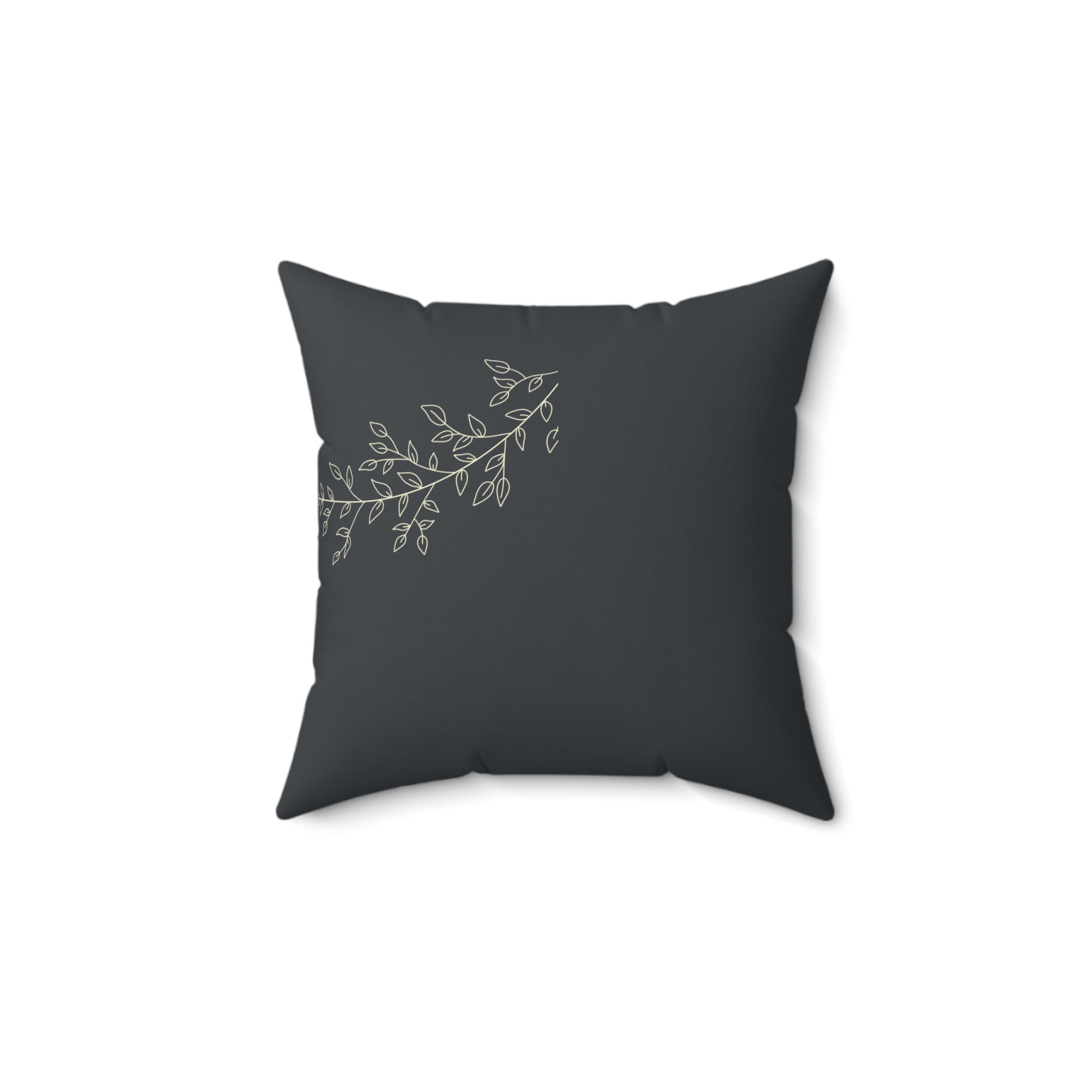 Botanical Branch Faux Suede Pillow — Dark Gray Decorative Throw Pillow