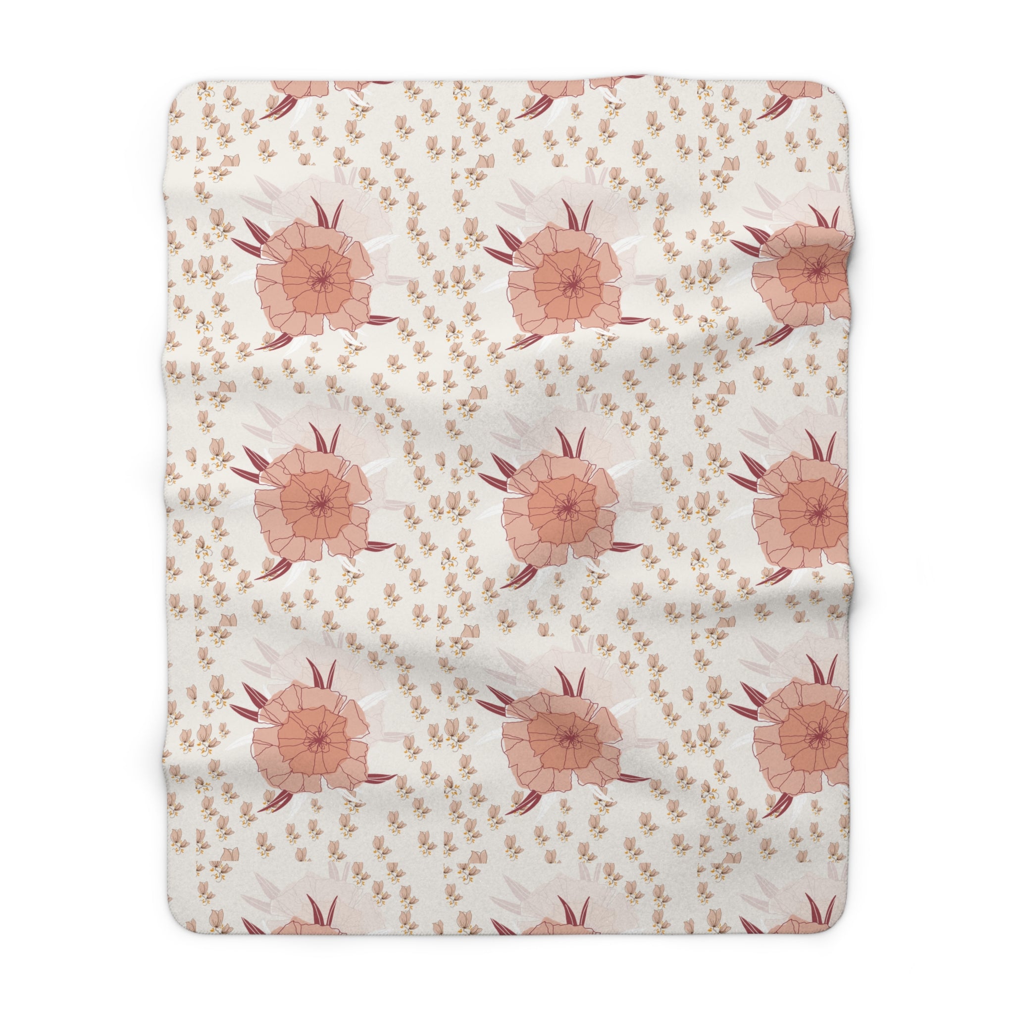 Floral Sherpa Blanket — Blush Boho Poppy Fleece Throw