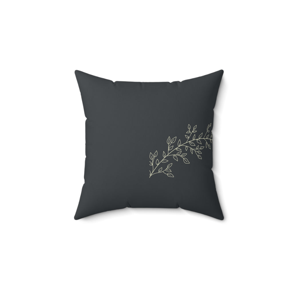 Botanical Branch Faux Suede Pillow — Dark Gray Decorative Throw Pillow