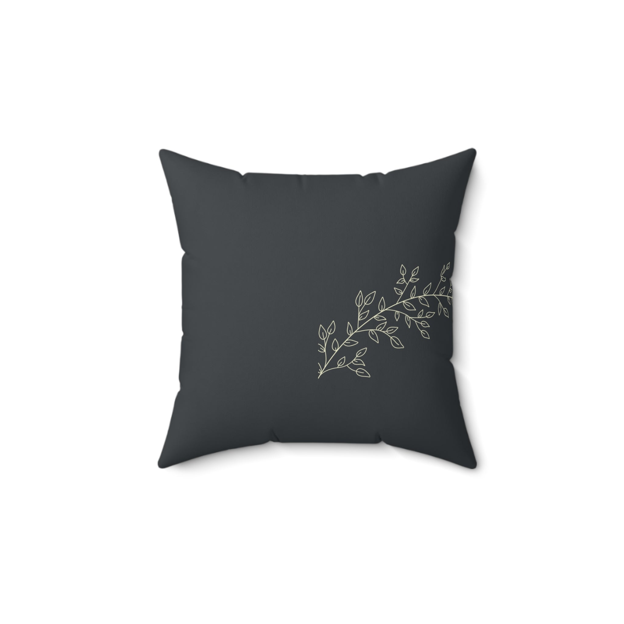 Botanical Branch Faux Suede Pillow — Dark Gray Decorative Throw Pillow