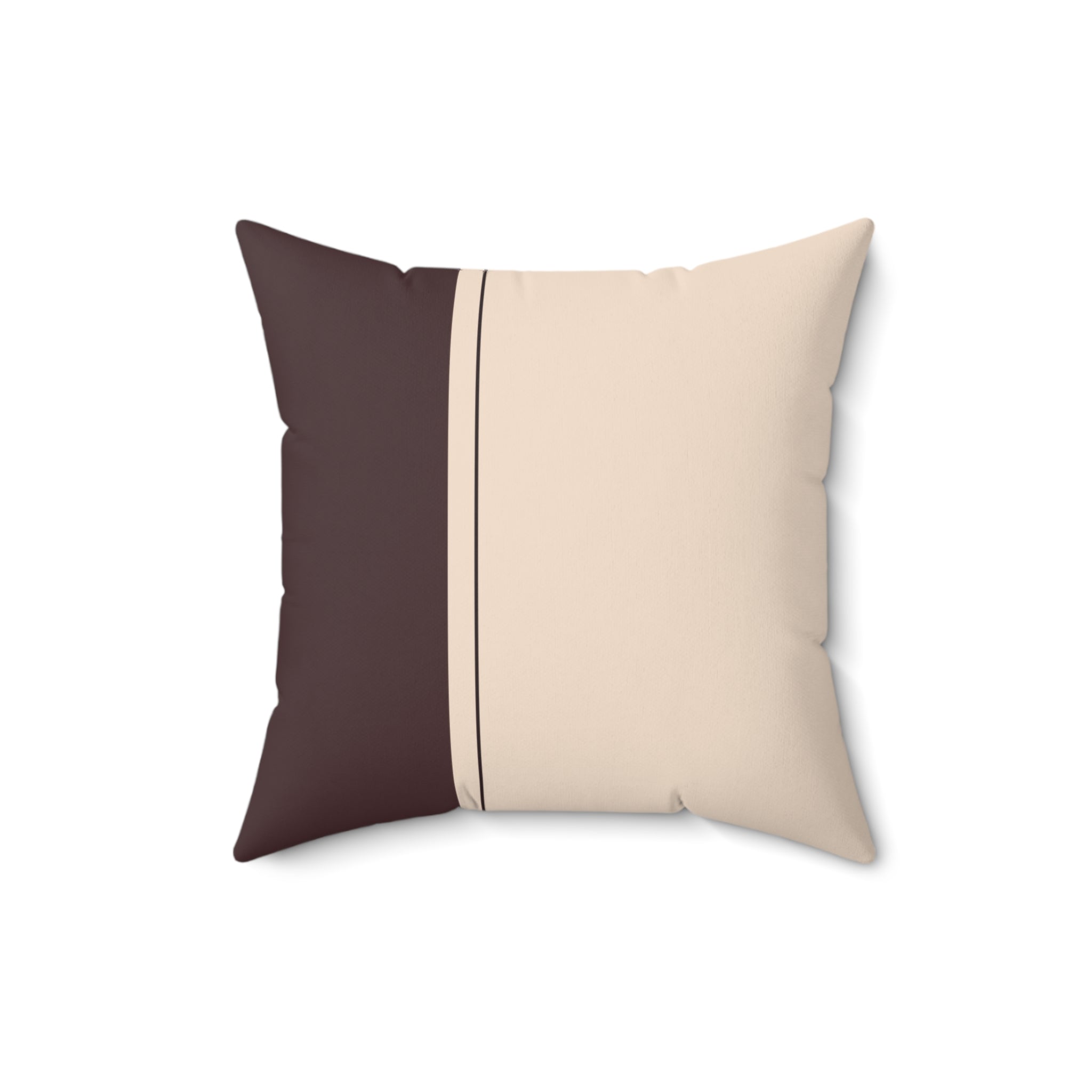 Faux Suede Square Pillow — Neutral Two-Tone Beige & Chocolate Accent