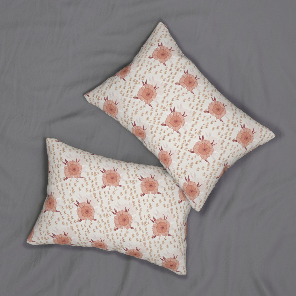 Boho Blush Floral Lumbar Pillow — Pink Sunflower Patterned Accent Cushion