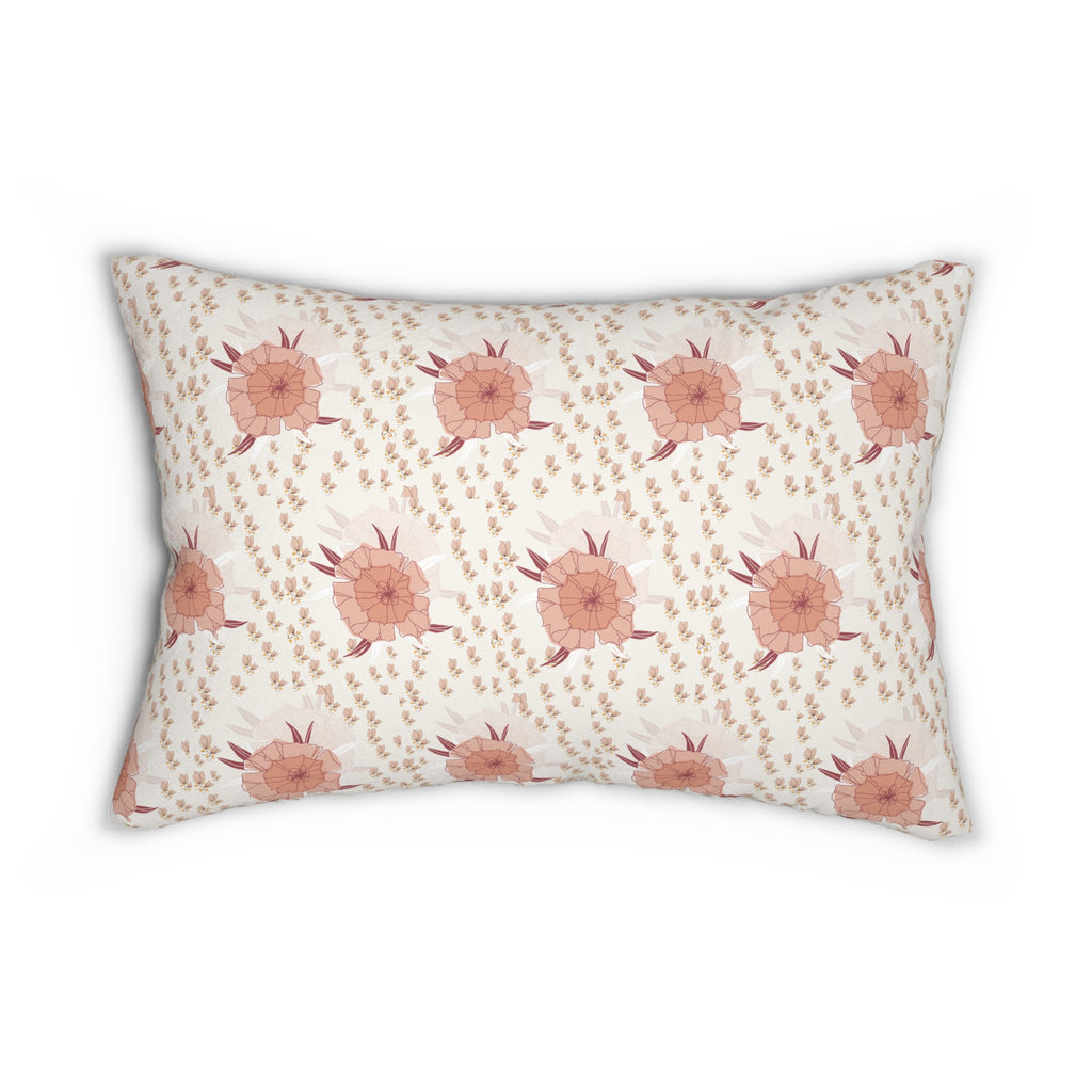 Boho Blush Floral Lumbar Pillow — Pink Sunflower Patterned Accent Cushion