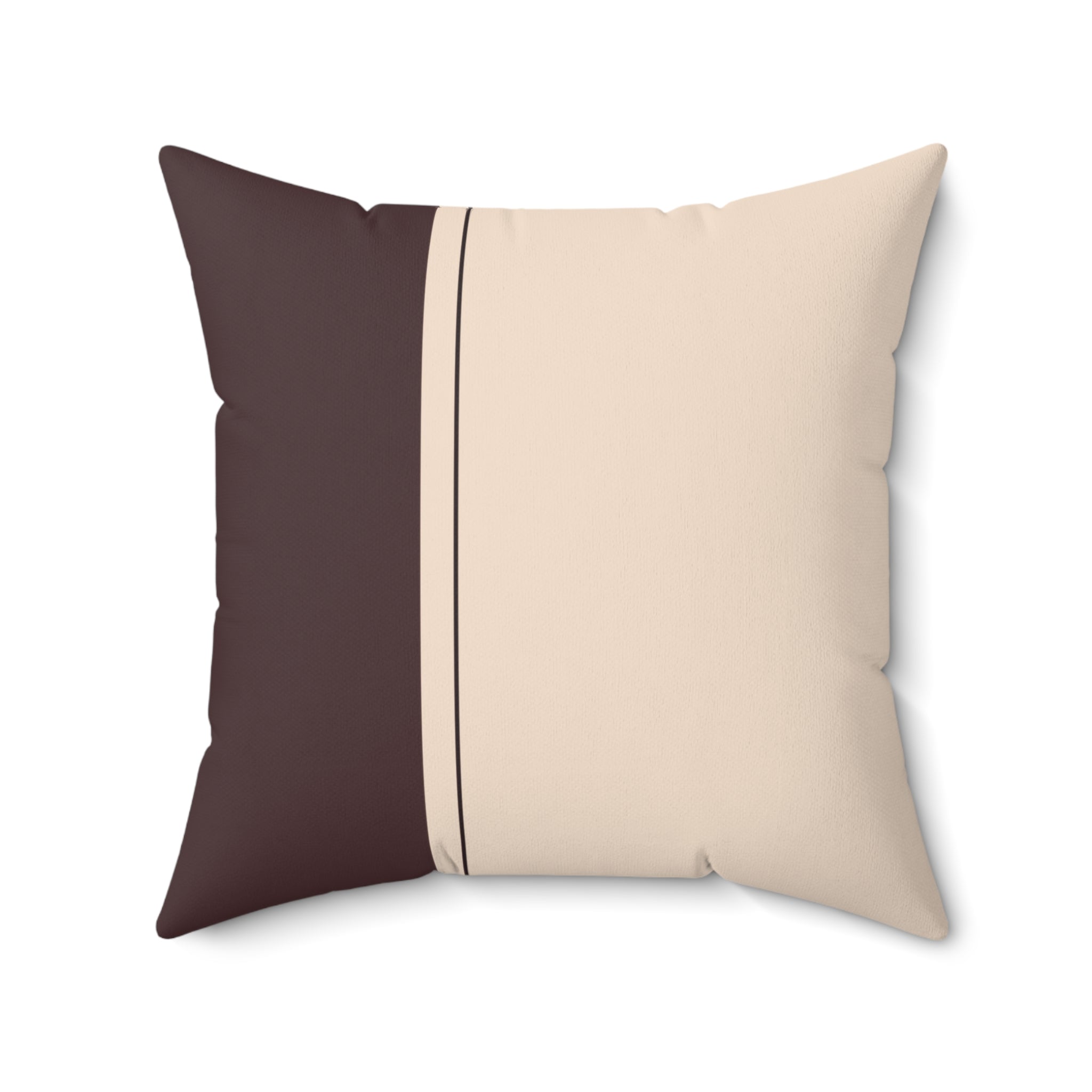 Faux Suede Square Pillow — Neutral Two-Tone Beige & Chocolate Accent