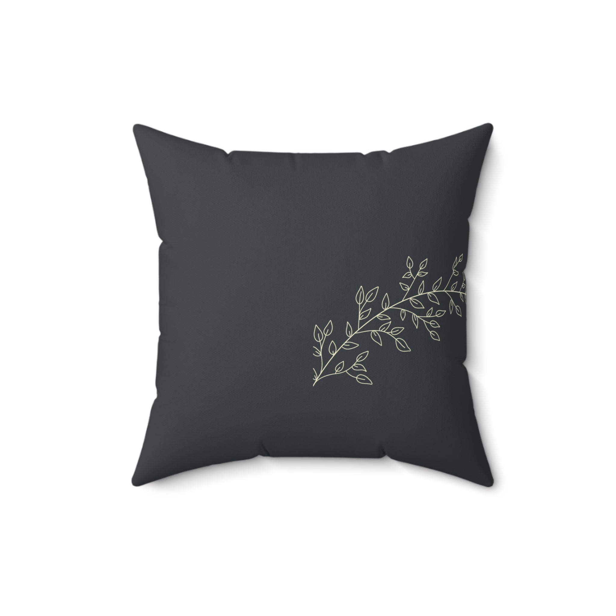 Botanical Branch Faux Suede Pillow — Dark Gray Decorative Throw Pillow
