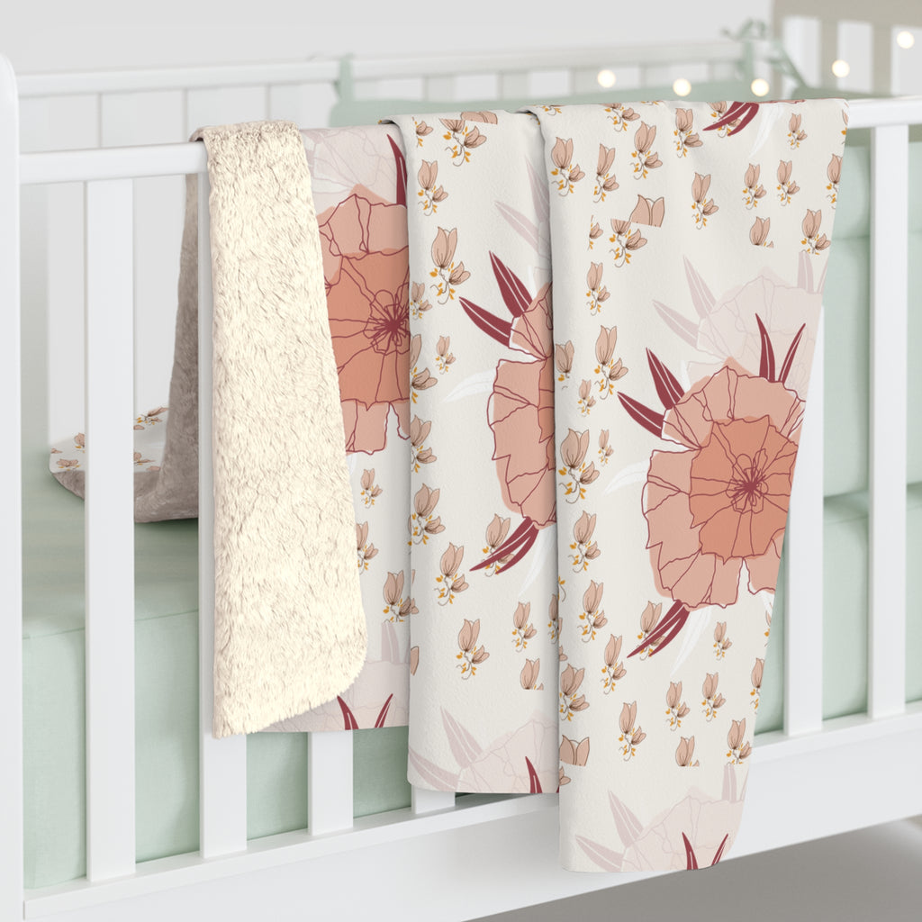 Floral Sherpa Blanket — Blush Boho Poppy Fleece Throw