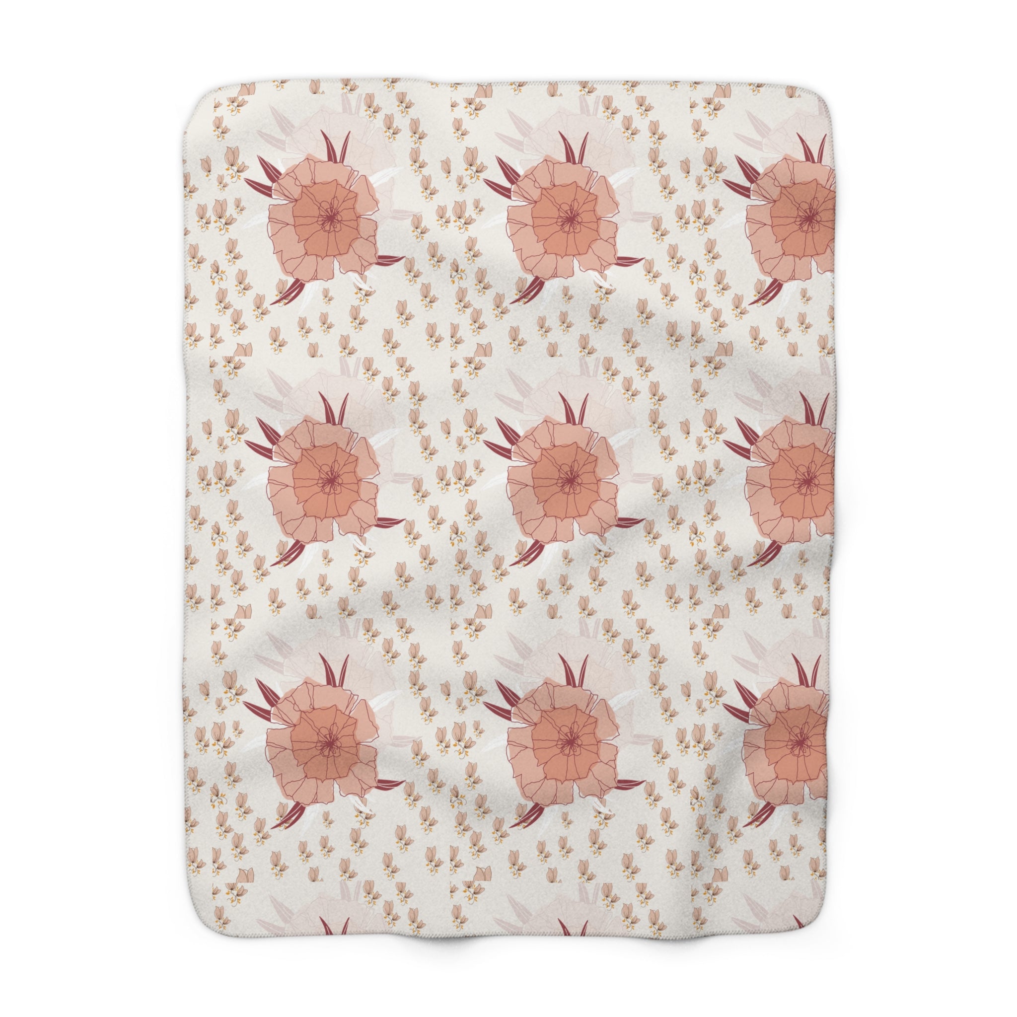 Floral Sherpa Blanket — Blush Boho Poppy Fleece Throw