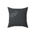 Botanical Branch Faux Suede Pillow — Dark Gray Decorative Throw Pillow