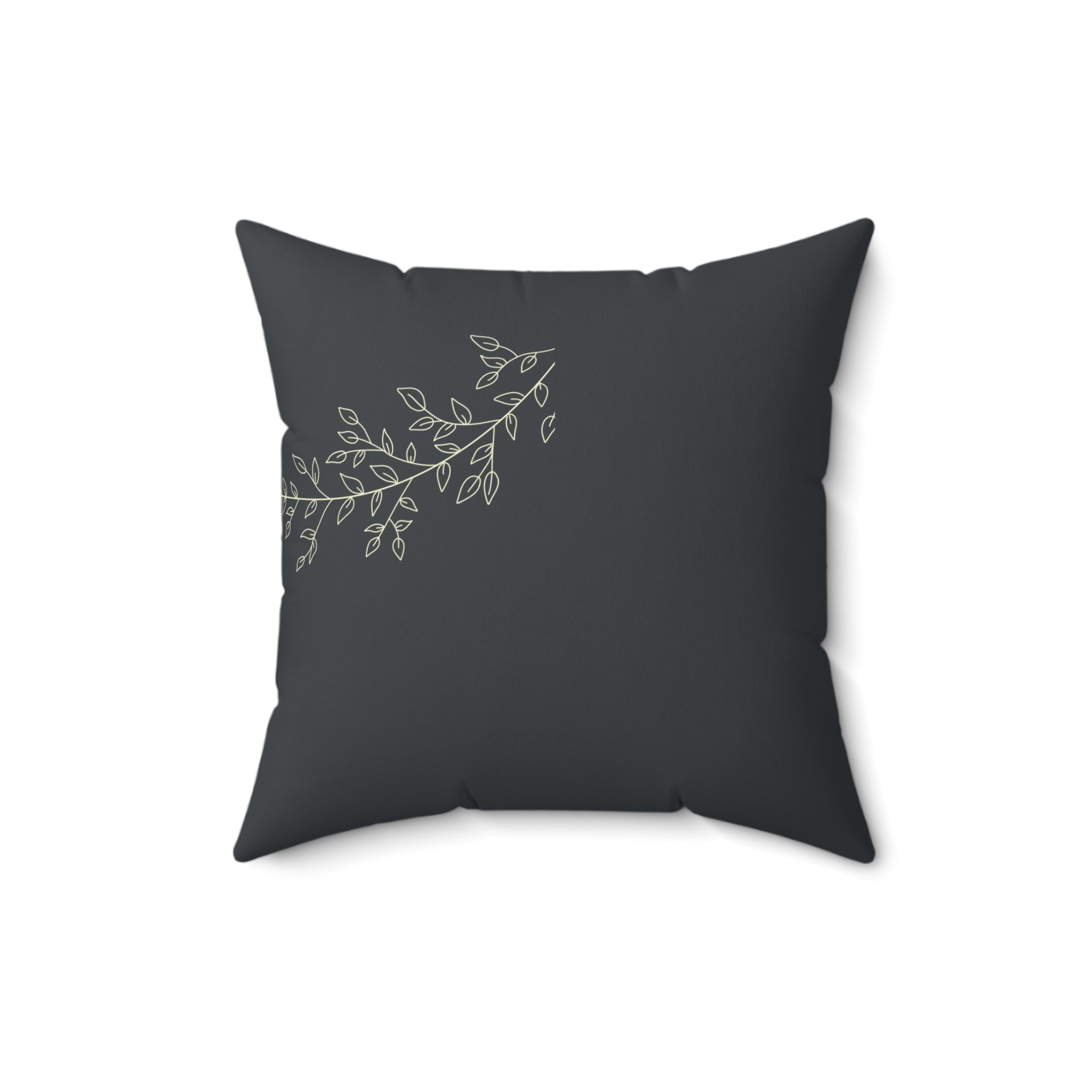 Botanical Branch Faux Suede Pillow — Dark Gray Decorative Throw Pillow